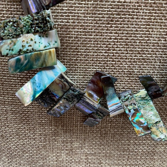 Handcrafted ABALONE SHELL Necklace and Pierced Earring Set Natural Shell - Picture 4 of 11